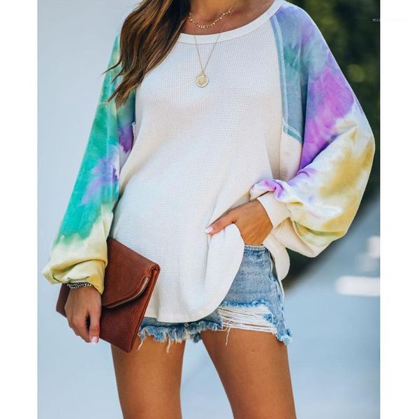 

sleeve panelled tie dye crew neck tees female clothing womens 2020 designer luxury tshirt long, White