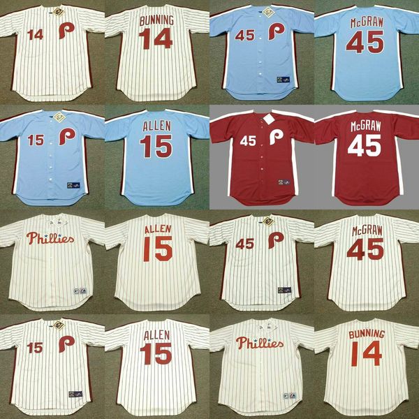 

philadelphia 45 tug mcgraw 11 tim mccarver 30 dave cash 39 jim kaat 41 jim lonborg 14 jim bunning 15 richie allen baseball jersey, Black