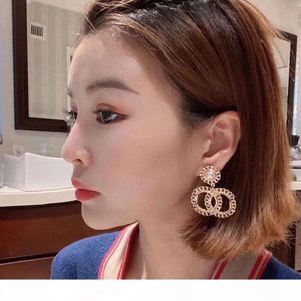 

c2089 trendy letter half circle designers pearl eardrop south korea 925 silver needle anti allergy 2020 new, Golden;silver