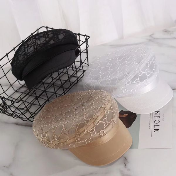 

temperament breathable lace women's fashion casual octagonal lace octagonal newsboy hat korean style travel all-match sun hat fashion, Blue;gray