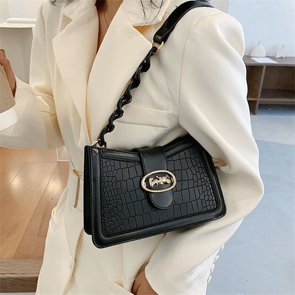 

fashion new handbag ladies simple and versatile underarm crossbody crocodile pattern casual chain small square bag ing