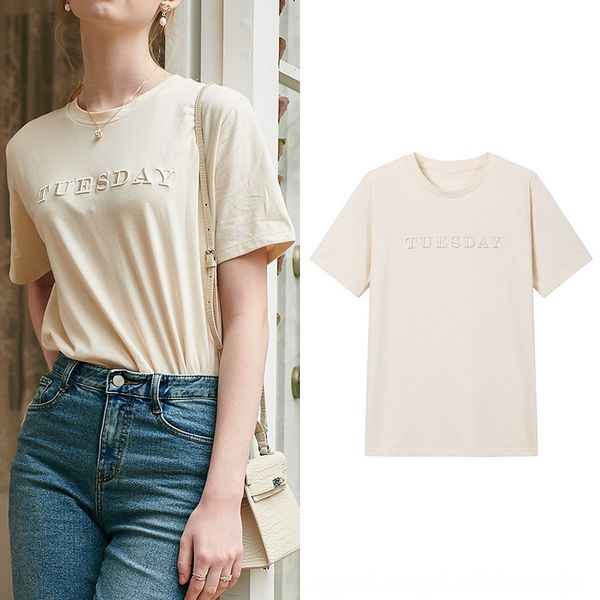 

letter cotton solid color base all-match high collar summer t-shirtt-shirt wear mid-length 2020 new t-shirt top, White