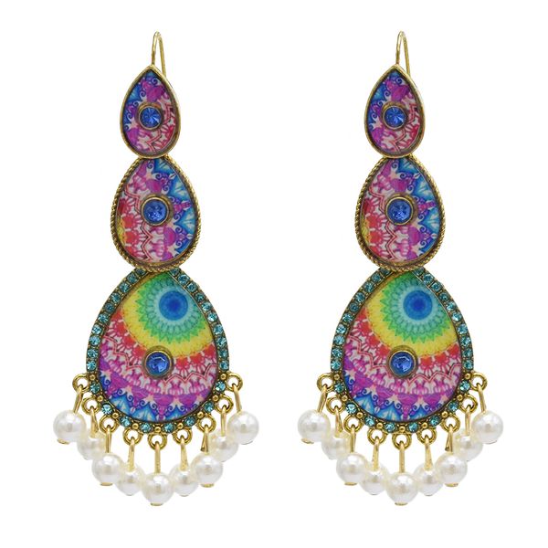 

vintage retro with beads tassel water drop dangle earrings rhinestone statement earring for women, Silver