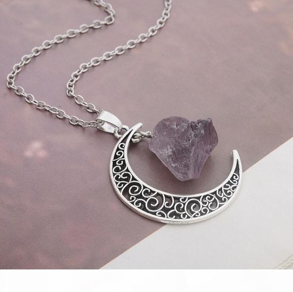 

e good a ++selling natural stone moon necklace star moonlight gem crystal pendant wfn070 (with chain )mix order 20 pieces a lot, Silver