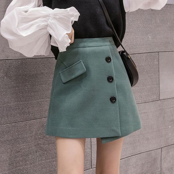 

s 2xl irregular woolen a line black skirt for women 2020 autumn winter warm green mini skirts womens high waist skirts female