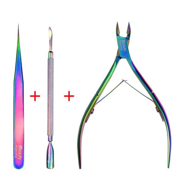 

beautybigbang stainless steel manicure nail kit set 3 pcs cuticle pusher remover scissors manicura tool nail art set
