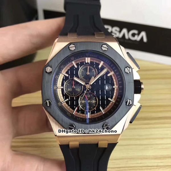 

7 styles 44mm rose gold automatic mens watch 26401ro.oo.a002ca.02 black dial rubber strap gents sport watches, Slivery;brown