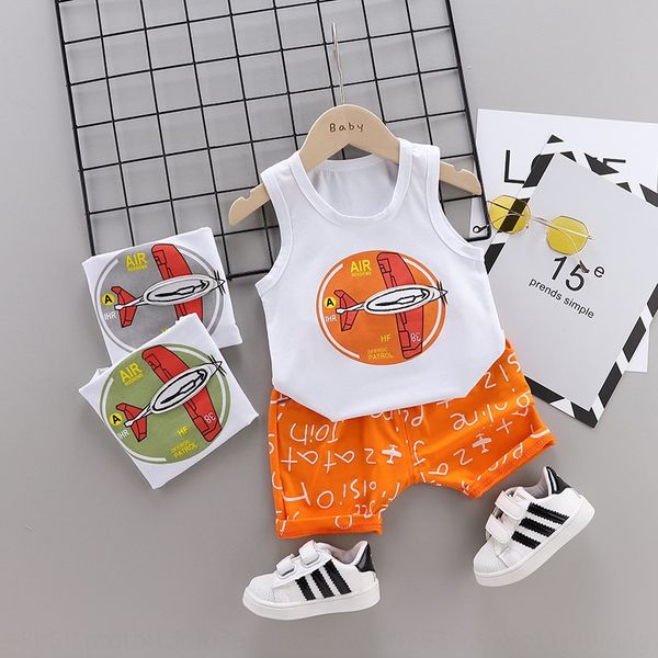 

children's summer new t-shirt 2020 boys' all-match t-shirt set pants pants suit casual cartoon sleeveless vest shorts suit