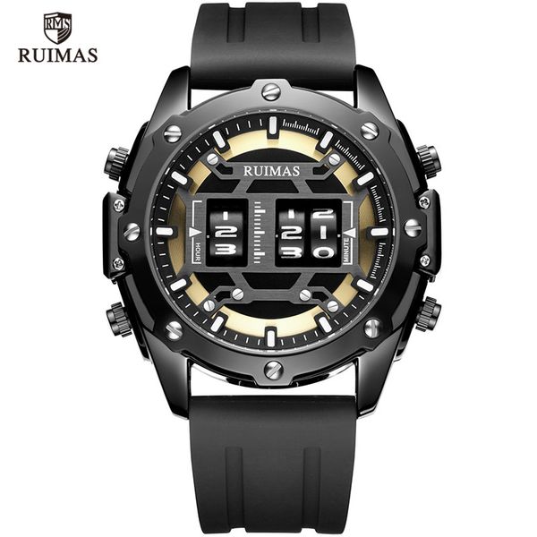 

megir & ruimas sport watches men roller quartz watch luxury waterproof silicone strap wristwatch man relogio mascilino, Slivery;brown