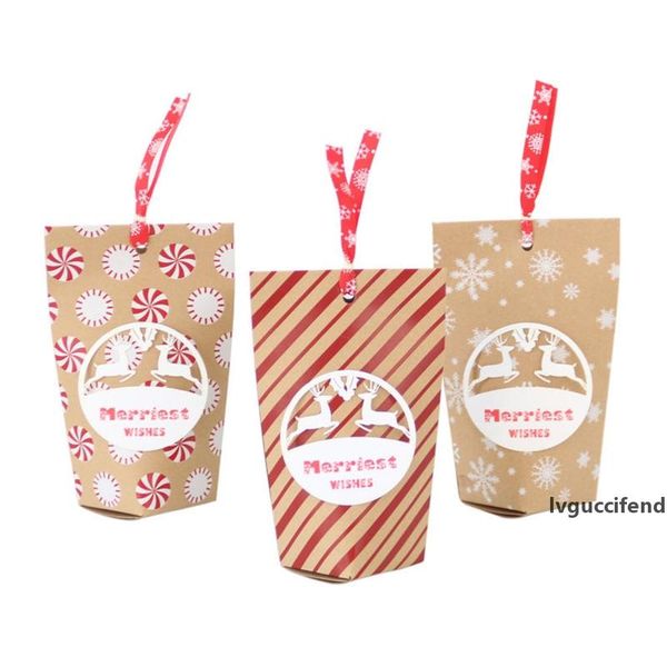 

24pcs christmas new candy bag christmas eve vintage kraft paper bag merriest wishes new year party decoration gift