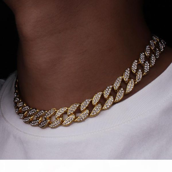 

ювелирные изделия karopel iced out bling rhinestone golden финиш майами кубинский звено цепи ожерелье для мужчин хип-хоп ожерелье 16,18, 20, Silver