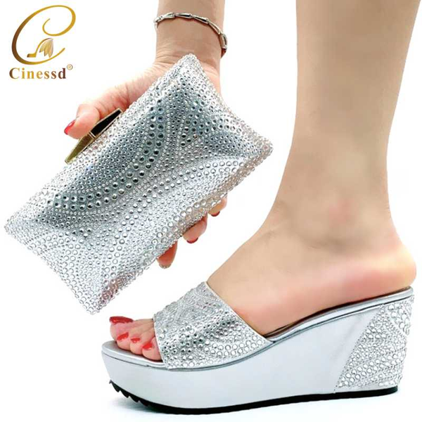 

nigerian women shoes and bag to match for party italian shoes with matching bags latest design rhinestone wedding party shoe, Black