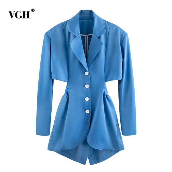 

vgh elegant hollow out blazer for women notched long sleeve waistless slim suit female 2020 summer fashion clothing new style, White;black