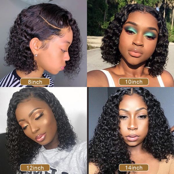 

13*4 lace front human hair wigs pre plucked curly bob lace wig brazilian remy hair lace wig with baby hair 150% bleached knots, Black
