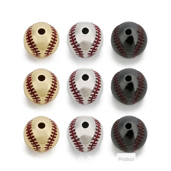

dxxis 2/pack 10mm copper plated diy baseball bracelet baseball real gold round diy beads bracelet bead-separated scattered beads accessories, Silver