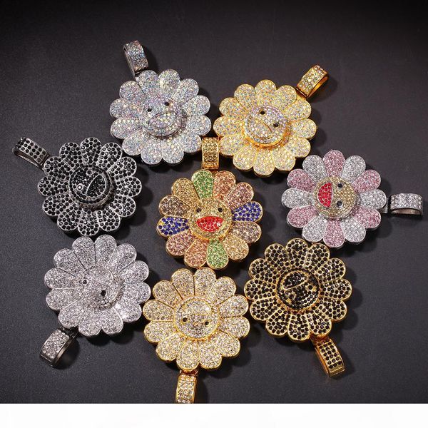 

мужчины хип-хоп sun цветок кулон ожерелье замороженный из шику может вращаться ювелирные изделия шарм подвески ожерелье, Silver