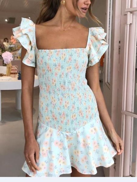 

2020 floral print sleeveless slim women a-line dress, Black;gray