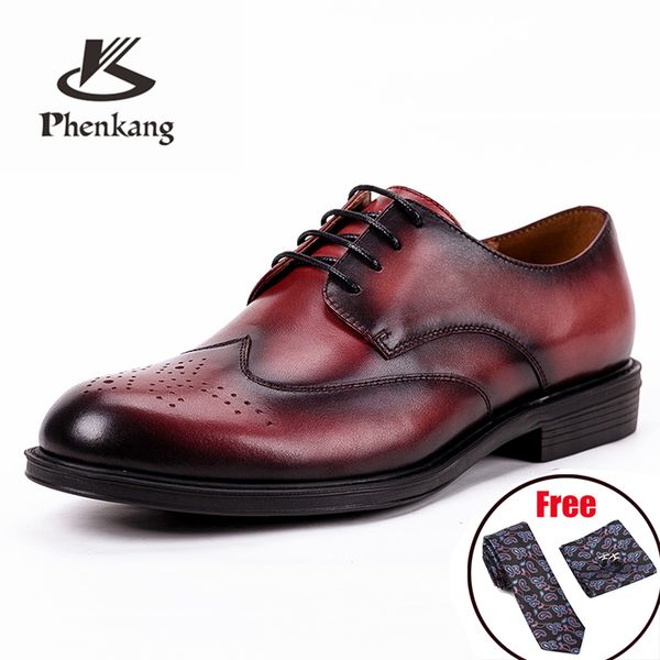 

mens formal shoes genuine leather oxford shoes for men dressing wedding men's brogues office lace up male men 2020, Black