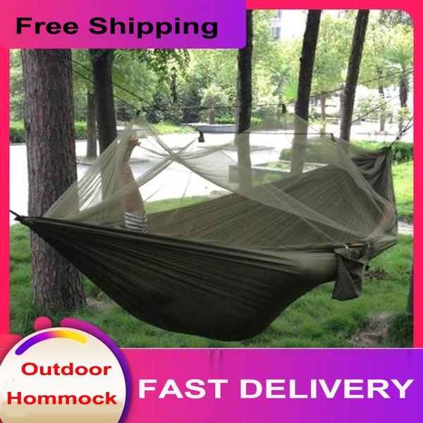

1-2 person portable outdoor camping hammock with mosquito net high strength parachute fabric hanging bed hunting sleeping swing