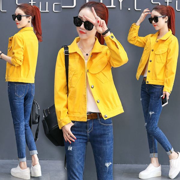 

2020 autumn jeans jacket and coats for women candy color casual short denim jacket chaqueta mujer casaco jaqueta feminina j180, Black;brown