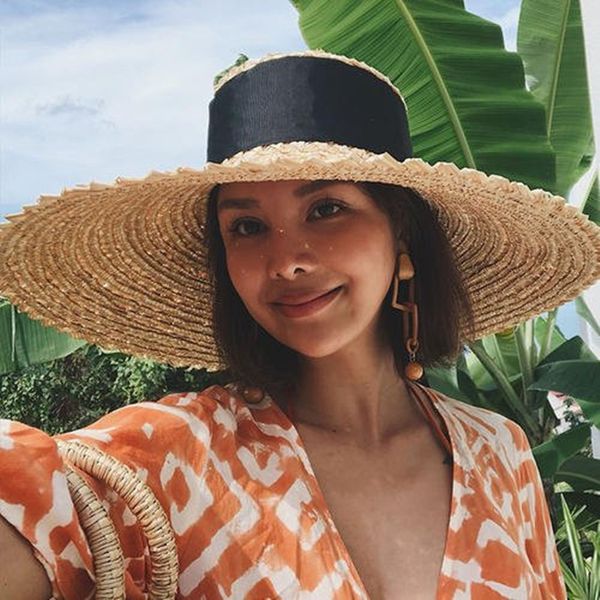 

female big eaves flat wheat straw straw beach sun magazine show hat beach hat, Blue;gray