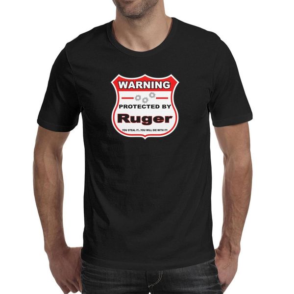 

fashion mens ruger warning protected black round neck t shirt printing creator shirts red wood logo white old sturm weaver guns flag, White;black