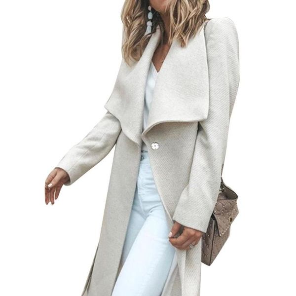 

fashion fall winter 2020 trench coat chic lady solid color lapel long sleeve button slit woolen overcoat long coats overcoats, Black