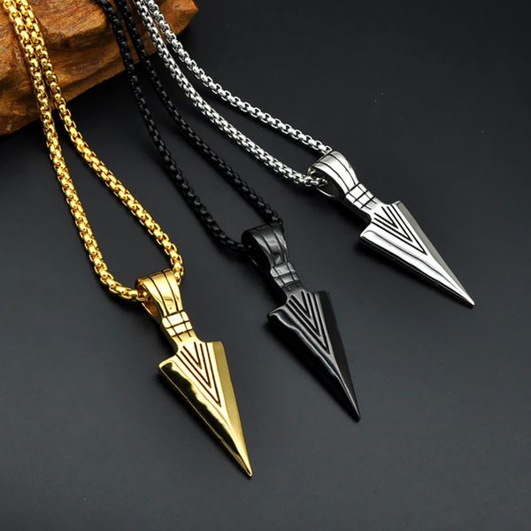

fashion men's gold arrow long chain necklace male stainless steel pendants necklaces personality men punk hip hop jewelry, Silver