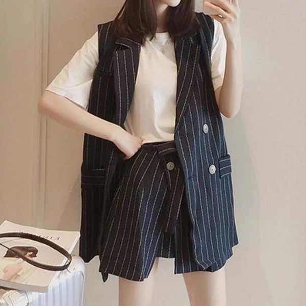 

spring new korean style fashion two-piece sleeveless vest vest coat with shorts elegant suit coat socialite suit 9054, Gray
