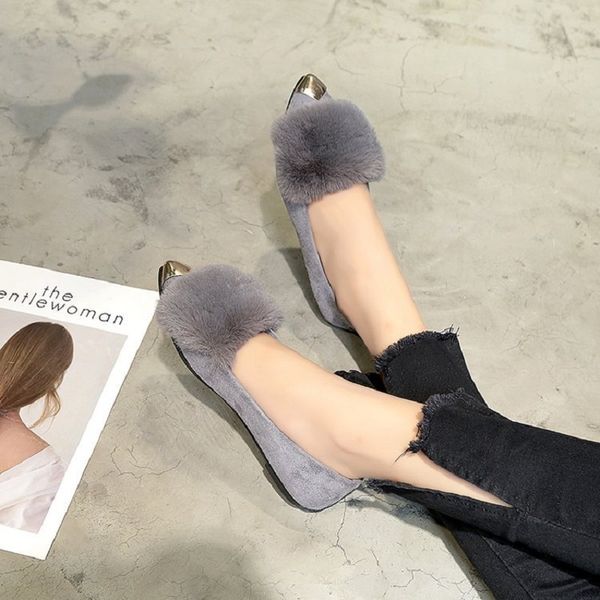 

new women winter plush shallow shoes woman loafers fur fashion sweet casual slip on plus size 35-40, Black