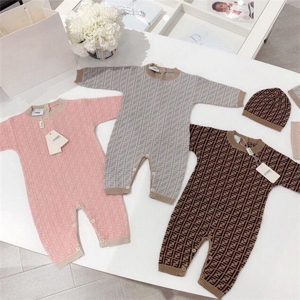 

newborn infant baby romper girl boy designer spring autumn warm coat children kids long sleeve knit romper jumpsuit hat 2pcs outfits 0-24m, White