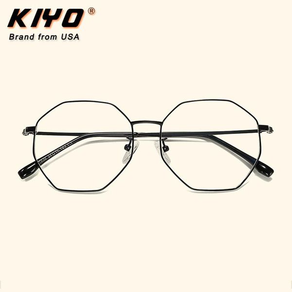 

kiyo brand 2020 new women men fashion anti blue light optical frame metal eyeglasses frames polygonal spectacles glasses 1938, White;black
