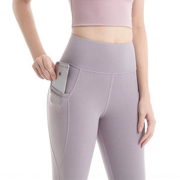 

new nude reflective yoga women's stretch high waist peach hip yoga pants pocket reflective strip fitness pants, White;red