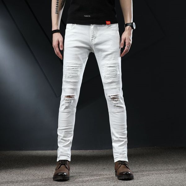 

skinny jeans men solid white mens jeans brand stretch casual men fashioins denim pants casual yong boy students trousers size 38, Blue
