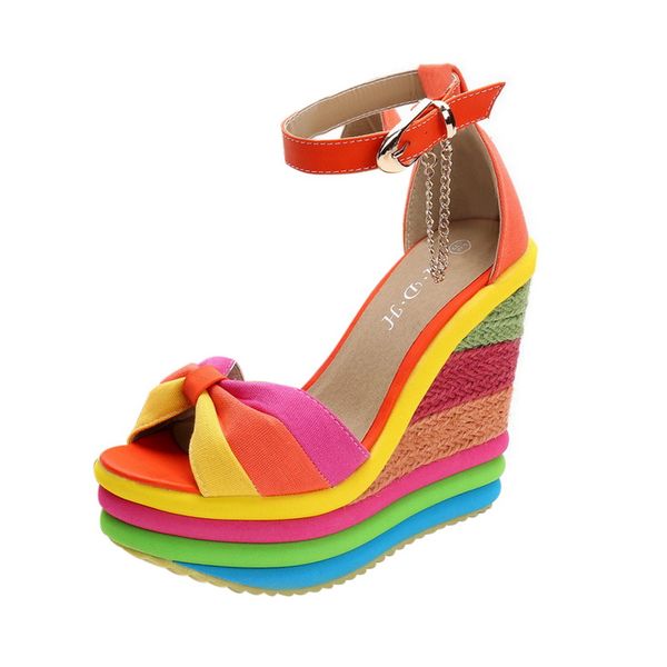 

puimentiua 2020 new mixed-color platform sandals wedge summer bohemian block high heels strap sandal braided, Black