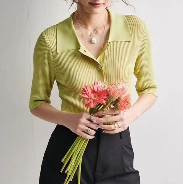 

shell button women knitted cardigan half sleeve slim solid color wild lady knitted cardigan sweater, White
