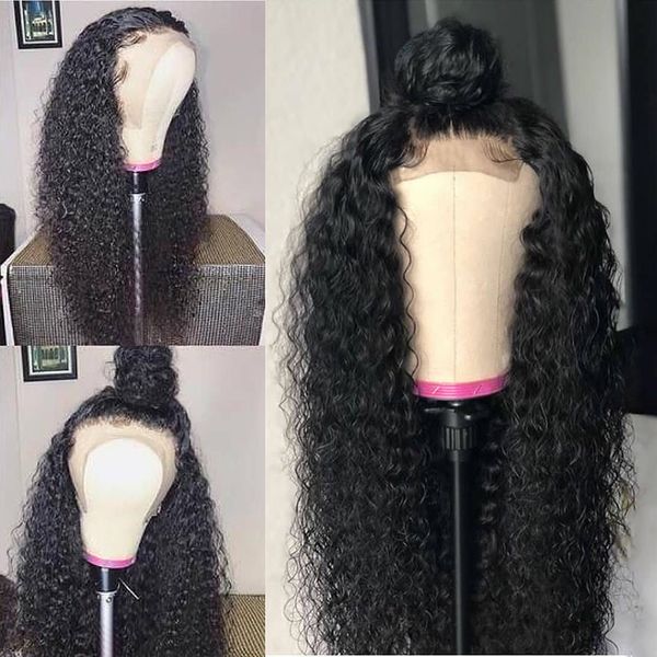 

2020 deep wace lace frontal wig full 26 inch wig peruvian deep wace wig remy deep short curly hair frontal wigs fashion, Black