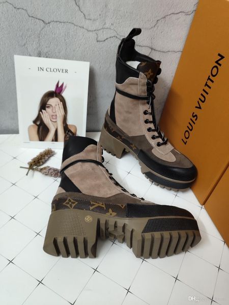 

высокое качество мода печатные полосы толстая подошва короткие сапоги женщин толстой подошве мартин сапоги из натуральной кожи узелок коротк, Black