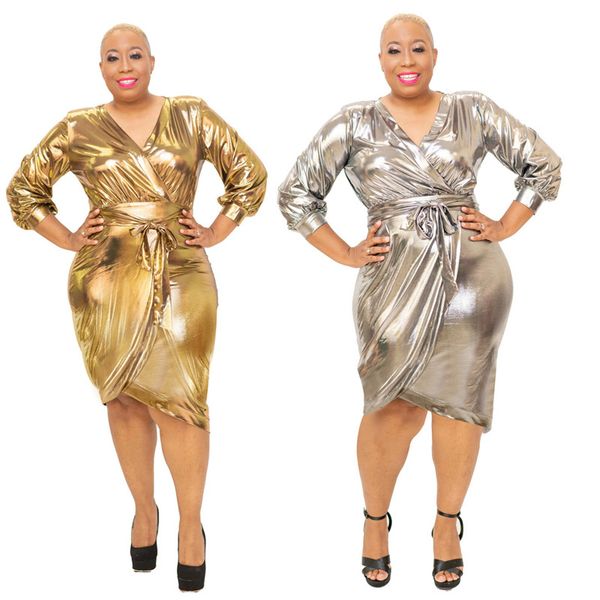 

plus size designer women bandage patchwork dresses casual long sleeve v neck sequins fashion womens dresses high waist dress, Black;gray