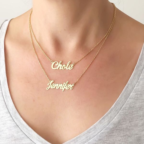 

custom double layered name necklaces for women fashion jewelry personalized two name pendant necklace friendship gifts cx200725, Silver