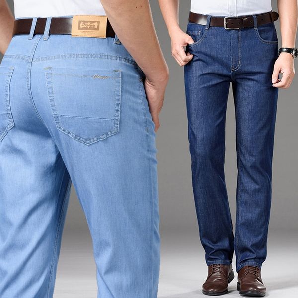

m7xo1 2020 spring and summer men's lightweight cotton elastic high waist wide tube business denim pants jeans and jeans fashion all-mat, Blue