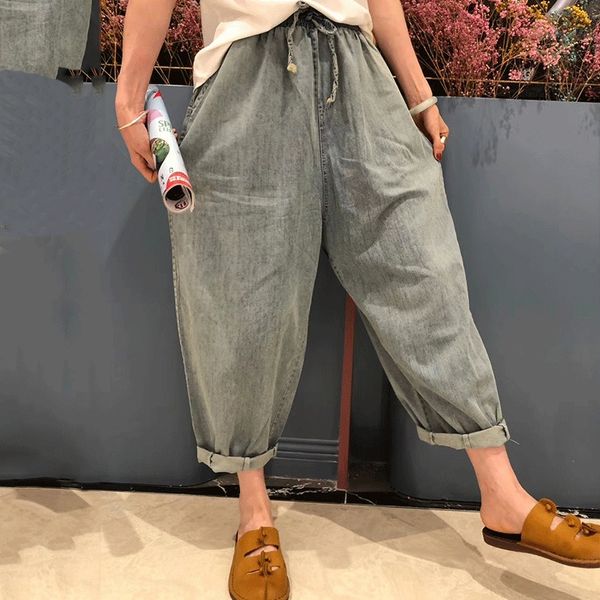 

старый стиль тонкий эластичный пояс и джинсы большого размера джинсы женская мода 2020 лето новый корейский стиль 200кг женской одежды, Blue