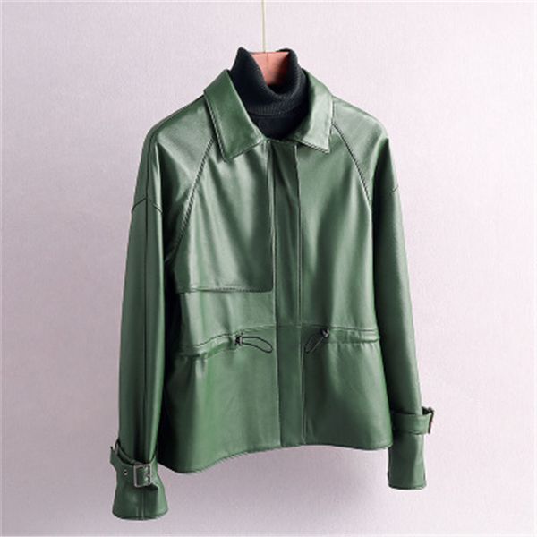 

2020 женщины весна подлинная real овцы кожаные куртки r22, Black