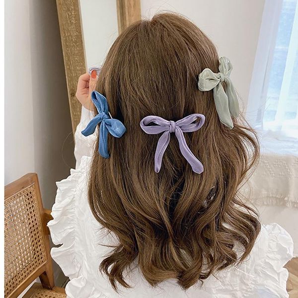

mori sweet bow hairpin back head headdress female girl cute bangs side clip hairpin, Slivery;white