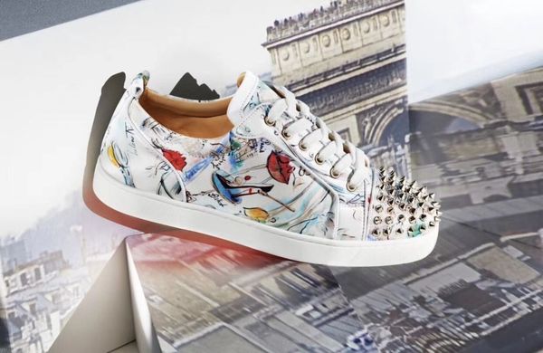 

graffiti sneakers vlow junior trainers low red bottom shoes men,women casual party wedding dress discount skateboard walk, Black