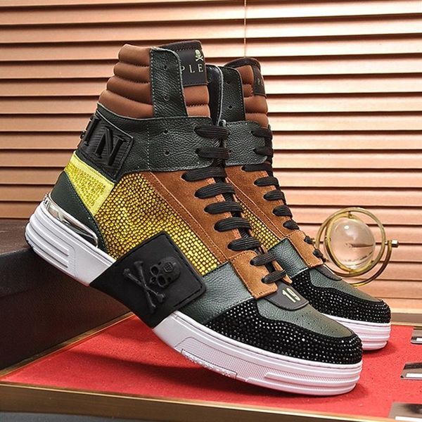 

phantom kick $hi -crystal sneakers mens shoes outdoor walking casual shoes fashion lace -up sports vintage men boots herren sportschuhe, Black