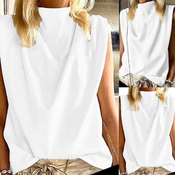 

turtleneck white summer sleeveless loose office fashion solid elegant ladies vest