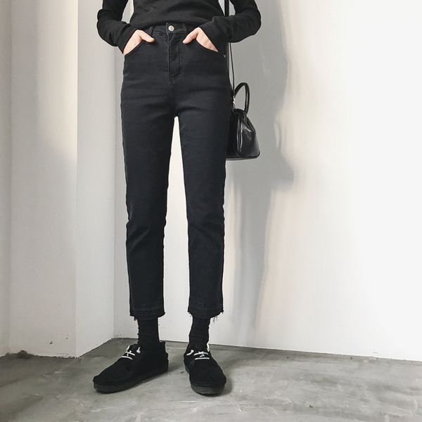

women's jeans autumn style korean large size s-4xl fat mm ankle length high-waist elastic loose slim straight wide-leg pants, Blue