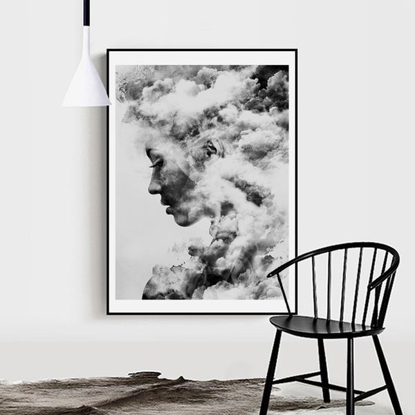

modern girl portrait painting nordic home decor posters and prints black white wall art pictures scandinavian canvas art bedroom decor