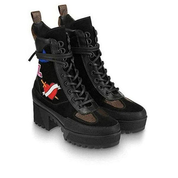 

overcloud platform desert boot women booties trainers leather laureate platform (with box dust bag )5cm heel s58, Black